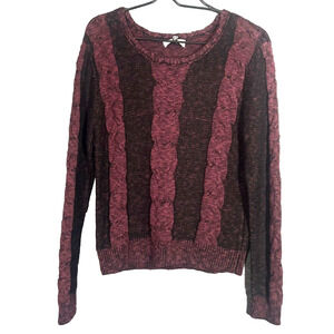Kendall + Kylie Cable Knit Sweater Womens Large Black and Burgundy Pullover Cozy